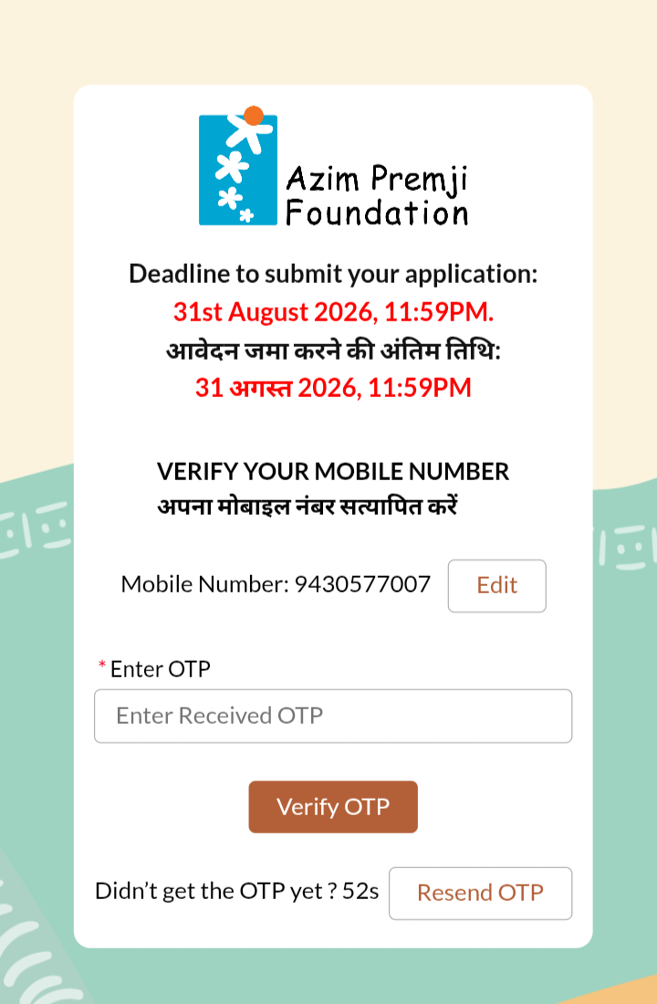 Azim Premji Scholarship 2026-27: Apply Online, Eligibility, Login and Check Status; full info 3 Azim Premji Scholarship 2026-27 Register Mobile No